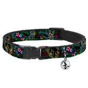 Cat Collar Breakaway - Electric Tinkerbell Poses Stripes Black Multi Neon Cat Collars Breakaway Side Release Disney
