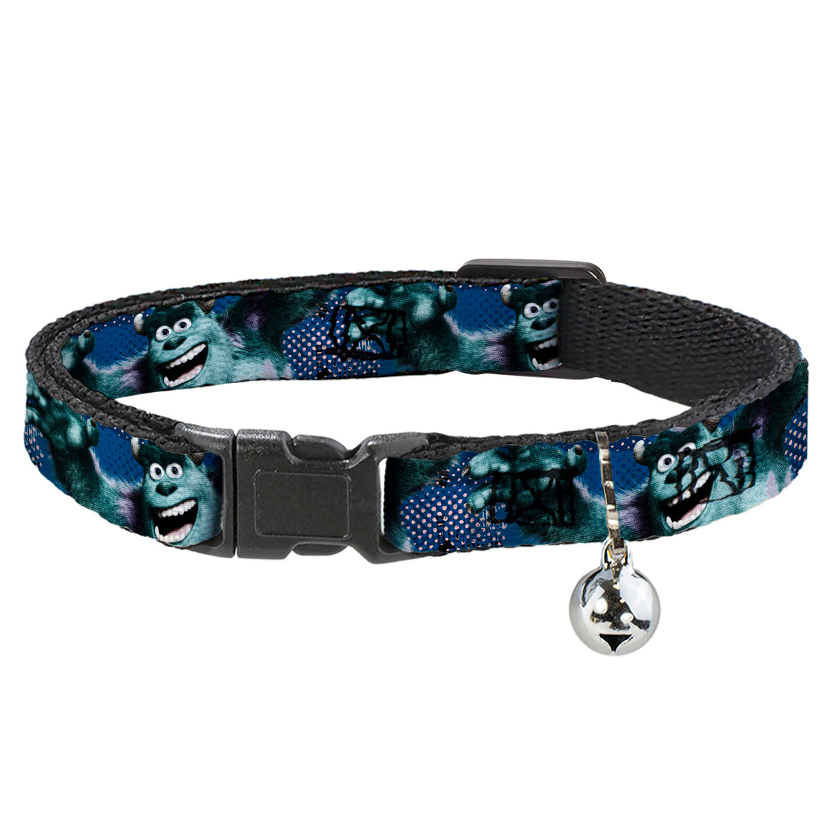 Cat Collar Breakaway - Sulley Scare Pose Dots Blues White Cat Collars Breakaway Side Release Disney