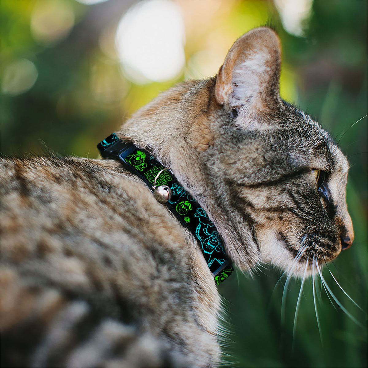 Cat Collar Breakaway - Monsters Inc. Sully & Mike Poses GRRRRR! Black Turquoise Green Cat Collars Breakaway Side Release Disney