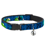 Cat Collar Breakaway - Monsters University Sulley & Mike Poses Checkers Blue Cat Collars Breakaway Side Release Disney