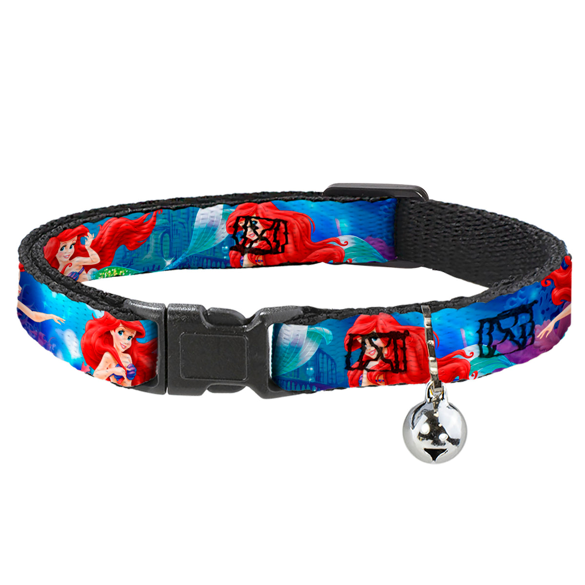 Cat Collar Breakaway - Ariel Vivid Underwater Sparkle Poses Castle Cat Collars Breakaway Side Release Disney