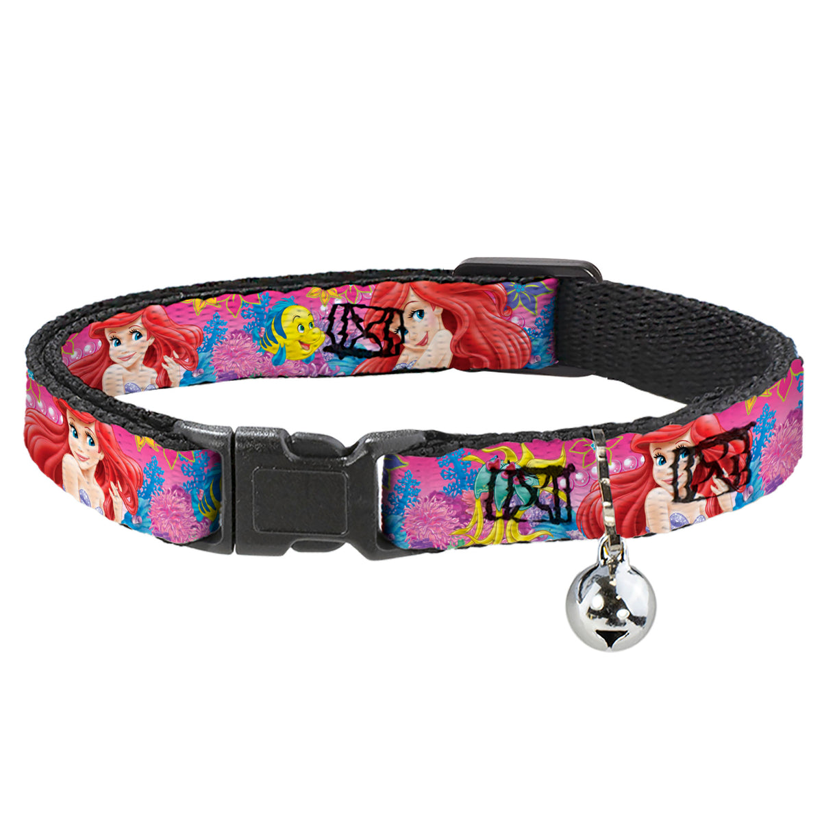 Cat Collar Breakaway - Ariel Flounder Fish Trio Poses Pinks Cat Collars Breakaway Side Release Disney