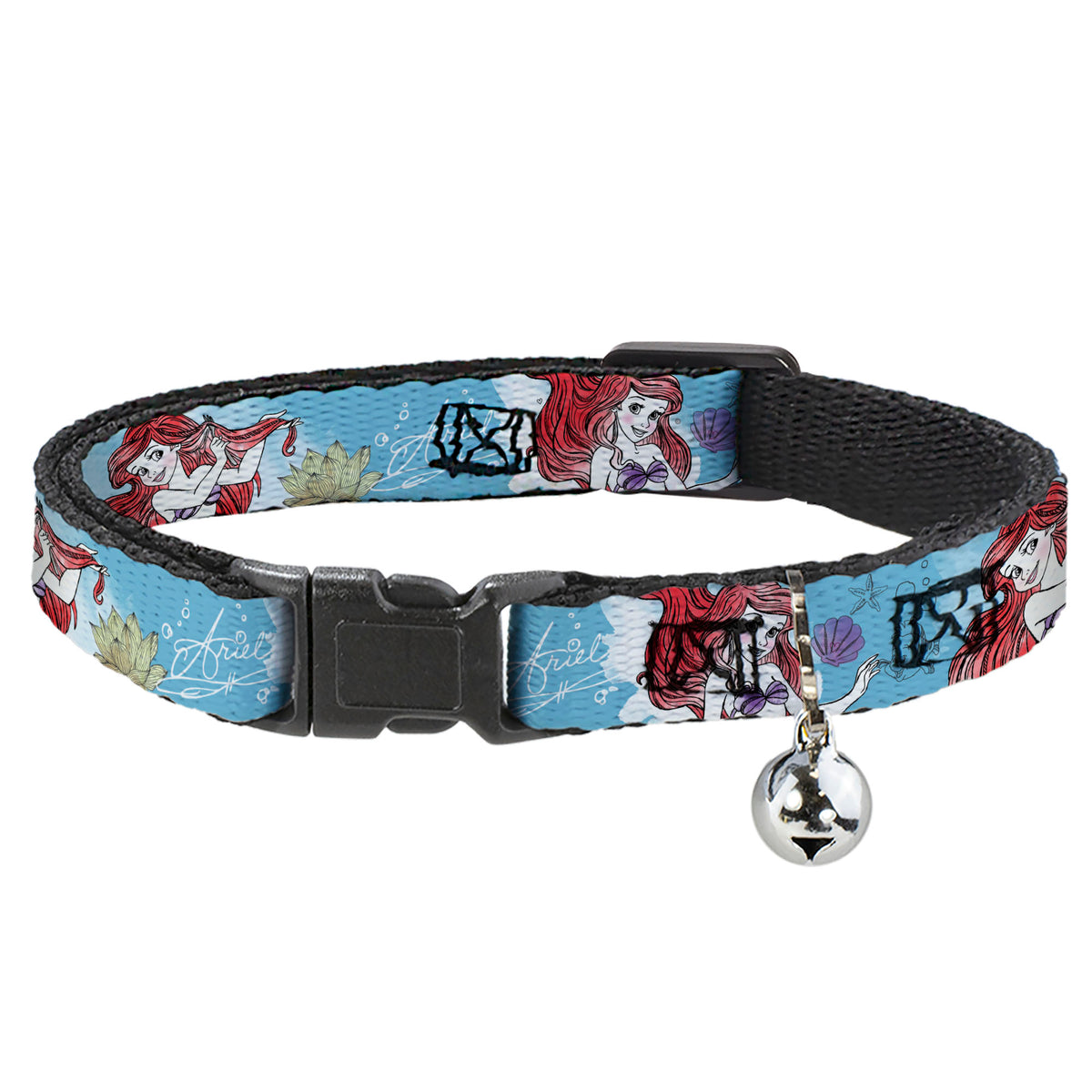 Cat Collar Breakaway - ARIEL Sketch Poses Blues Lavender Cat Collars Breakaway Side Release Disney