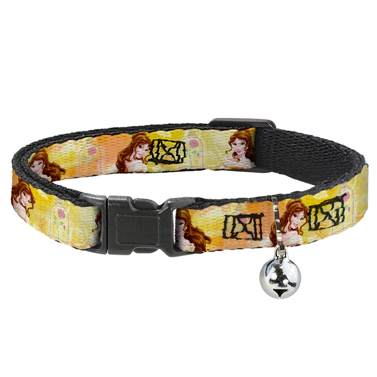 Cat Collar Breakaway - Belle Poses Enchanted Rose Story Script Yellow Pinks Cat Collars Breakaway Side Release Disney