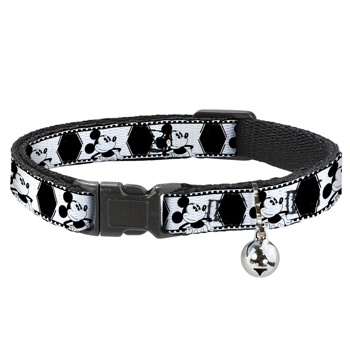 Cat Collar Breakaway - Mickey Standing Pose Film Strip White Black Cat Collars Breakaway Side Release Disney
