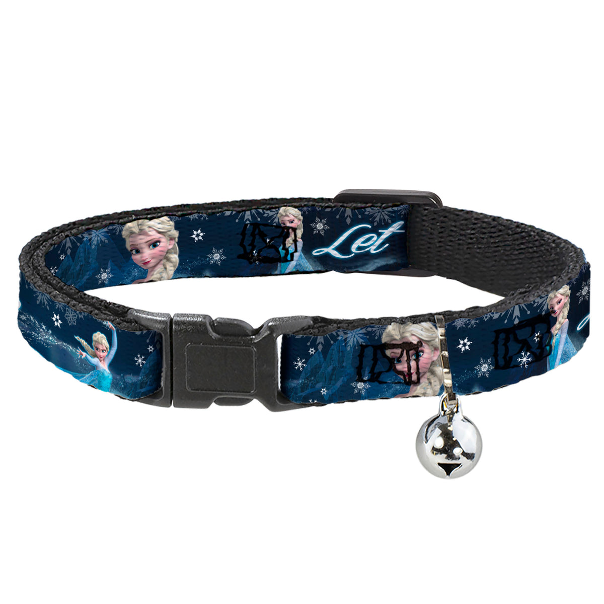 Cat Collar Breakaway - Elsa Poses Snowflakes LET IT GO Blues White Cat Collars Breakaway Side Release Disney
