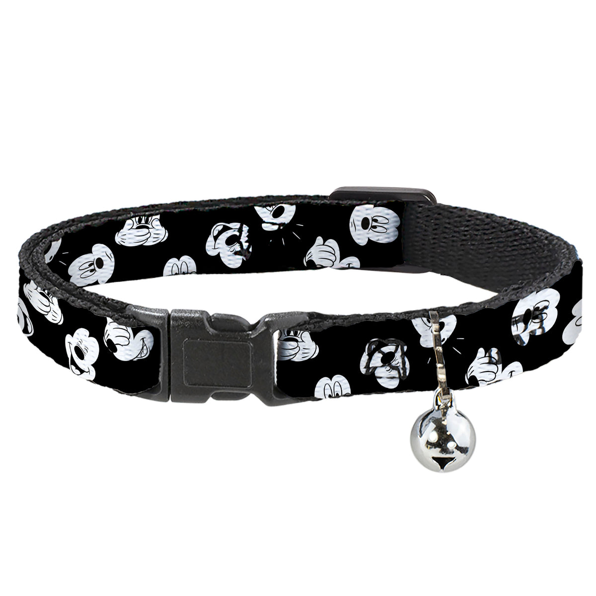 Cat Collar Breakaway - Mickey Mouse Expressions Scattered Black White Cat Collars Breakaway Side Release Disney
