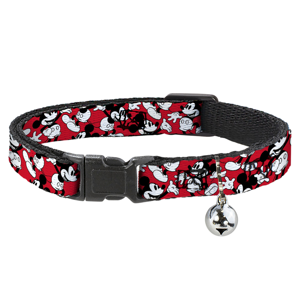 Cat Collar Breakaway - Mickey Mouse Poses Scattered Red Black White Cat Collars Breakaway Side Release Disney