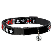 Cat Collar Breakaway - Classic Mickey Mouse 1928 Collage Black White Red Cat Collars Breakaway Side Release Disney