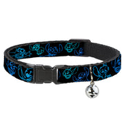 Breakaway Cat Collar with Bell - Electric Stitch Poses Black/Neon Blue Cat Collars Breakaway Side Release Disney