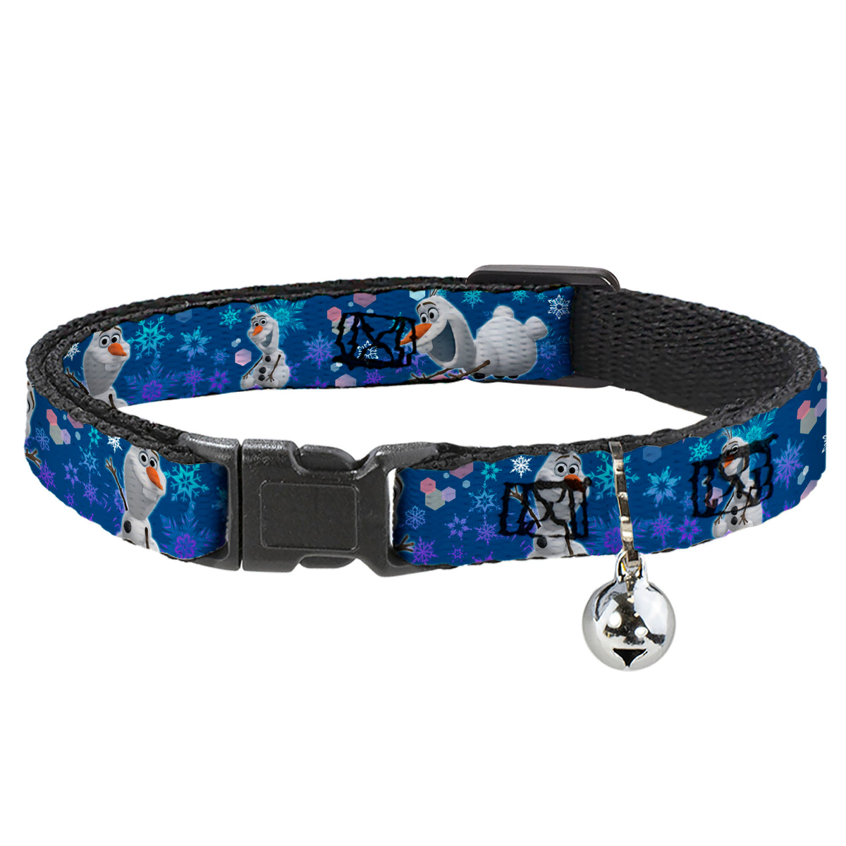 Cat Collar Breakaway - Frozen Olaf Poses Snowflakes Blues Cat Collars Breakaway Side Release Disney
