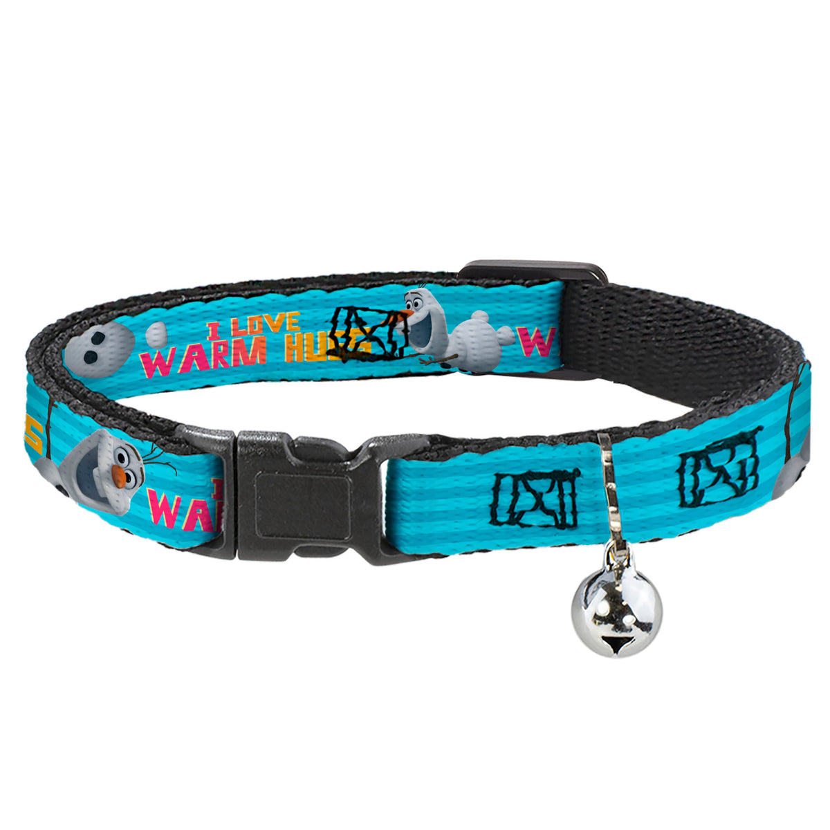 Cat Collar Breakaway - Olaf Pose I LOVE WARM HUGS Stripe Blues Cat Collars Breakaway Side Release Disney