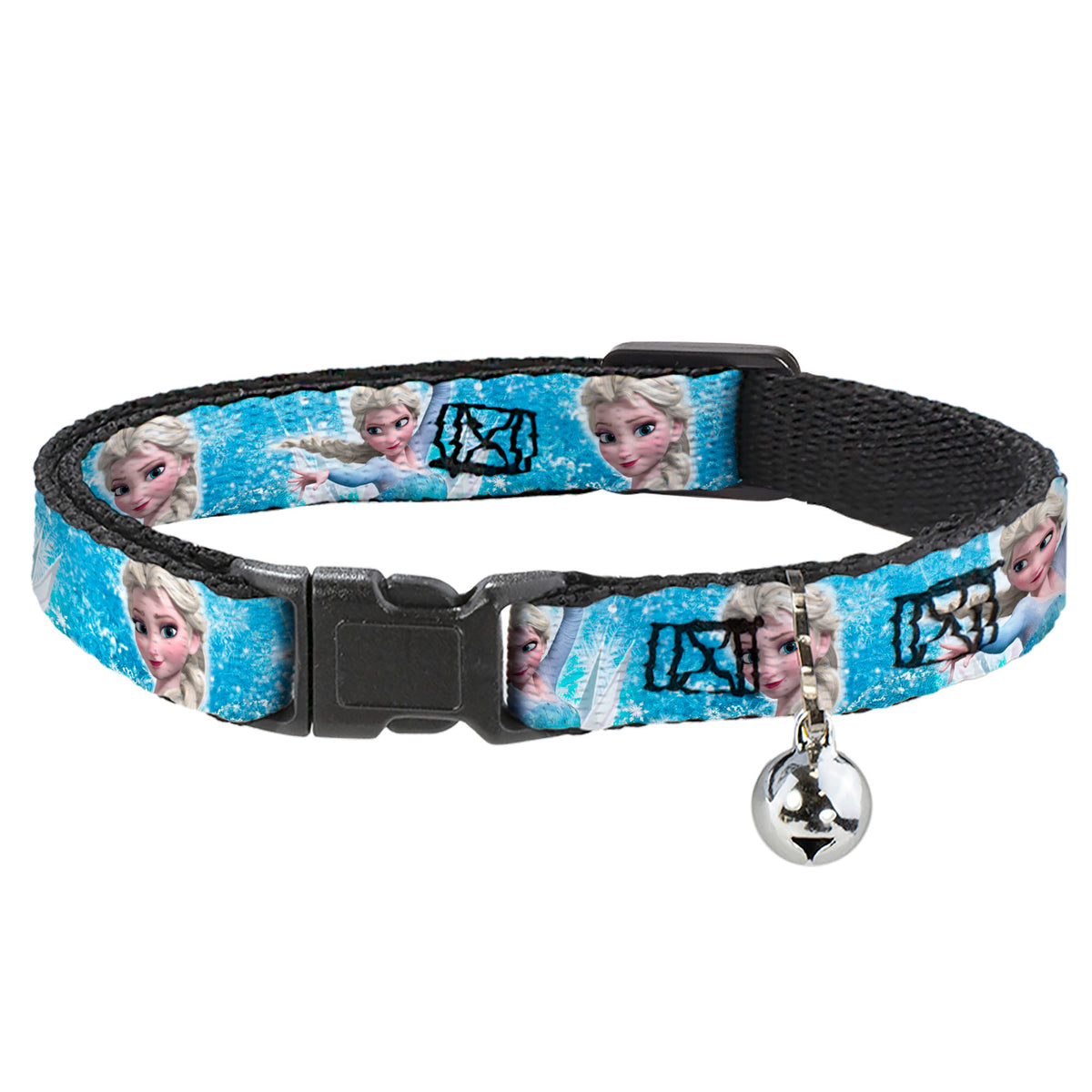 Cat Collar Breakaway - Frozen Elsa Face Action Pose Snowflakes Blues White Cat Collars Breakaway Side Release Disney