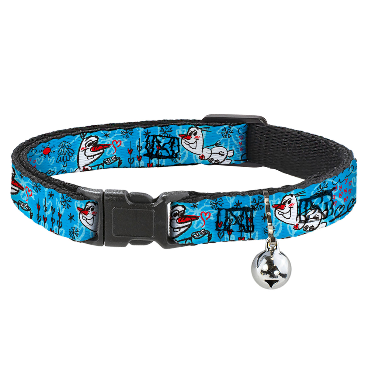Cat Collar Breakaway - Olaf Heart Raindrop Sketch Blues Black Cat Collars Breakaway Side Release Disney
