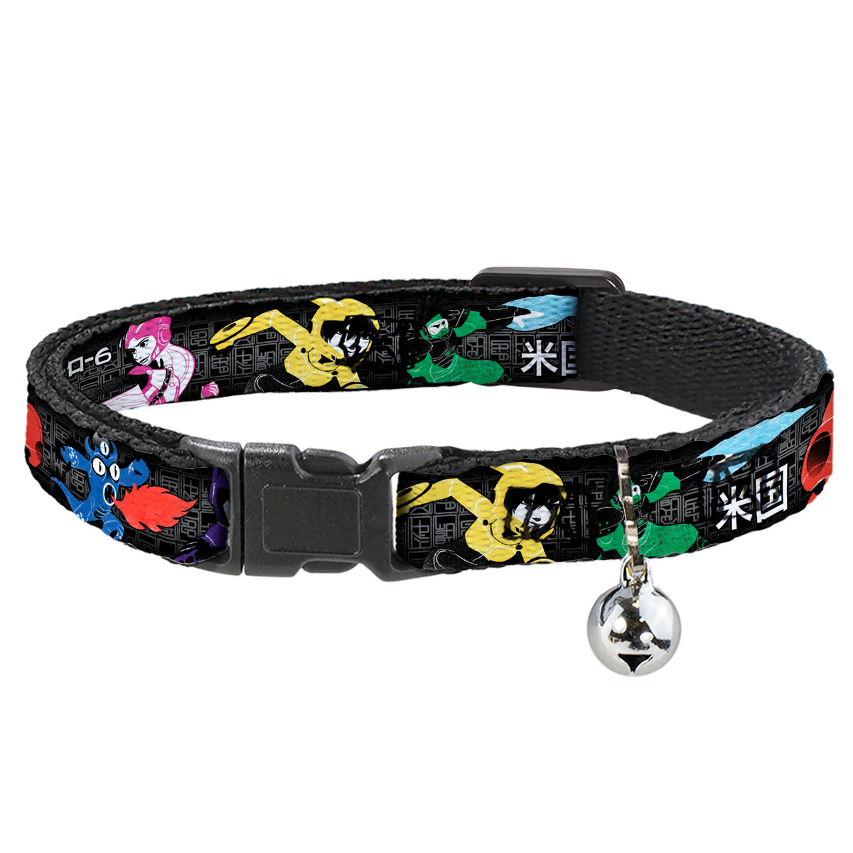 Cat Collar Breakaway - Big Hero 6 Group Action Pose Name Blocks Black Gray Multi Color Cat Collars Breakaway Side Release Disney