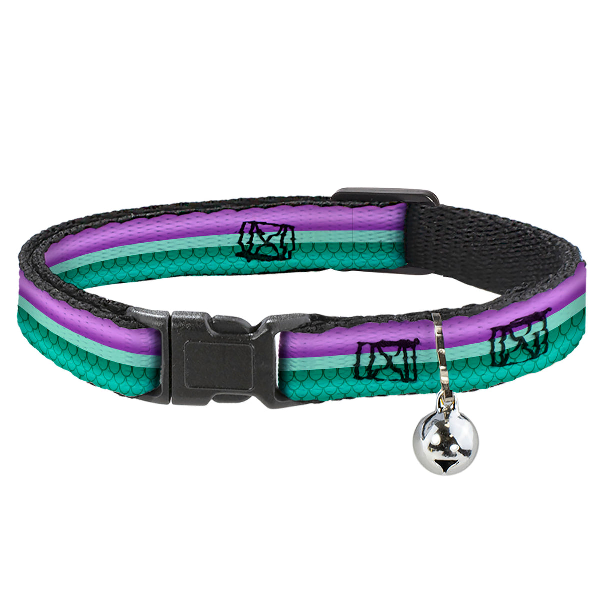 Cat Collar Breakaway - Little Mermaid Stripe Shell Purple Green Gold Cat Collars Breakaway Side Release Disney
