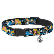 Cat Collar Breakaway - Alice in Wonderland Poses Clock Bottle Diamond Stripe Black White Blues Cat Collars Breakaway Side Release Disney