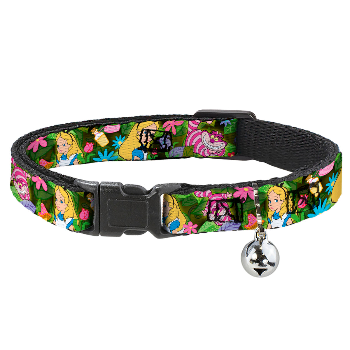 Cat Collar Breakaway - Alice & Cheshire Cat Poses Flowers Cat Collars Breakaway Side Release Disney
