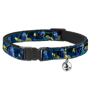 Cat Collar Breakaway - Dory Poses Swirls Blues Yellows Cat Collars Breakaway Side Release Disney