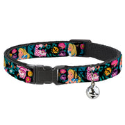 Cat Collar Breakaway - Alice Cheshire Cat Flowers Poses Black Multi Color Cat Collars Breakaway Side Release Disney