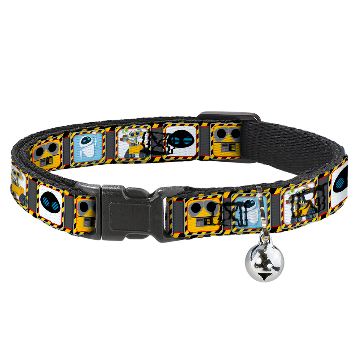 Cat Collar Breakaway - WALL-E & EVE Pose Face Hazard Blocks Gray Yellow Black Cat Collars Breakaway Side Release Disney