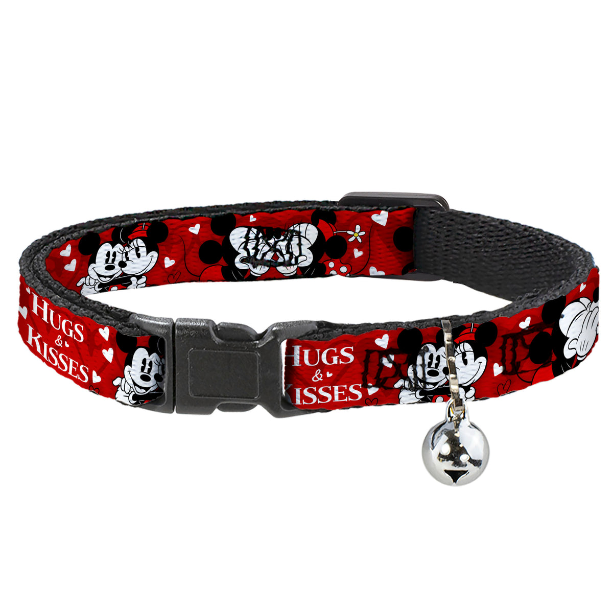 Cat Collar Breakaway - Mickey & Minnie HUGS & KISSES Poses Reds White Cat Collars Breakaway Side Release Disney