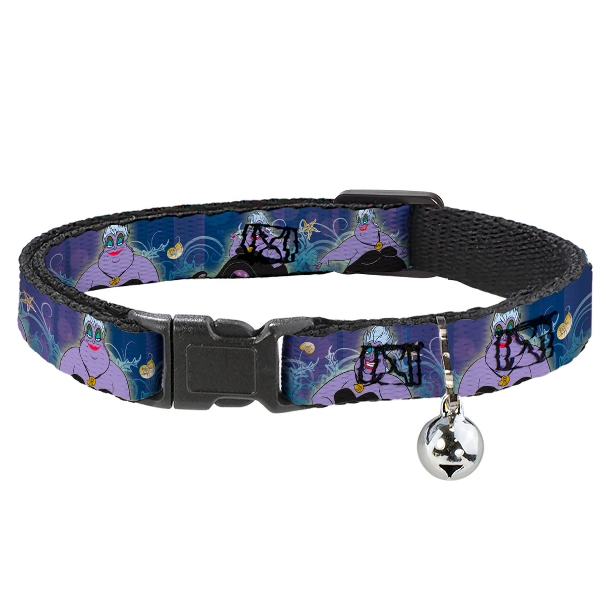Cat Collar Breakaway - Ursula 4-Poses Shells Ivy Bubbles Purples Blues Cat Collars Breakaway Side Release Disney