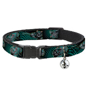 Cat Collar Breakaway - Cheshire Cat 4-Poses Checkers Teal Black Cat Collars Breakaway Side Release Disney