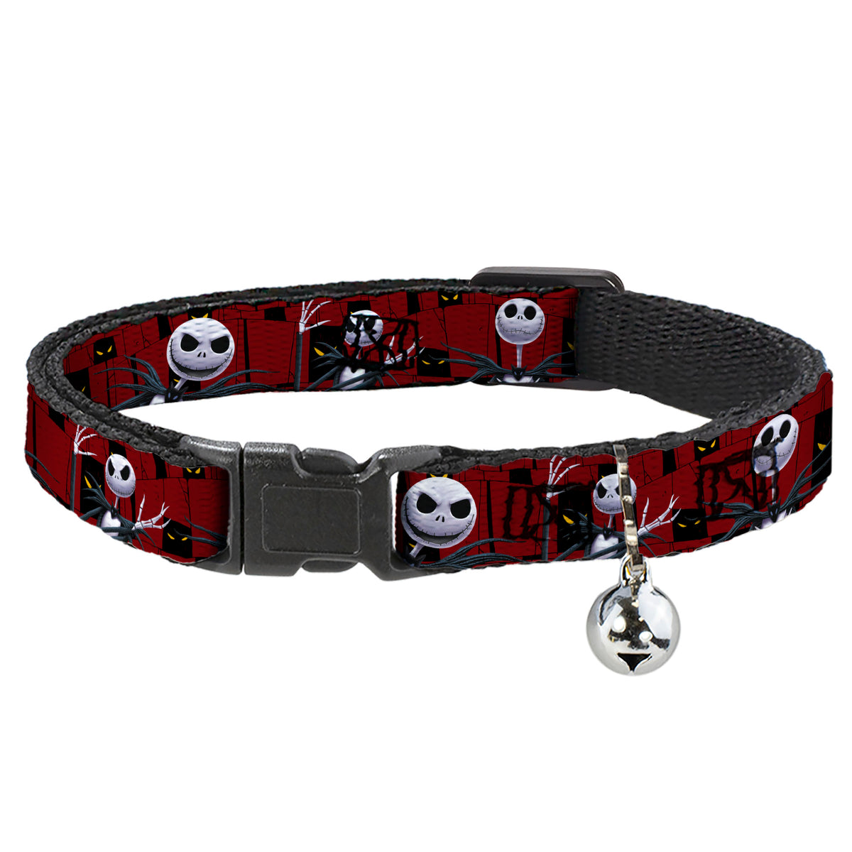 Cat Collar Breakaway - Nightmare Before Christmas 3-Jack Poses Peeping Eyes Burgundy Black Yellow Cat Collars Breakaway Side Release Disney