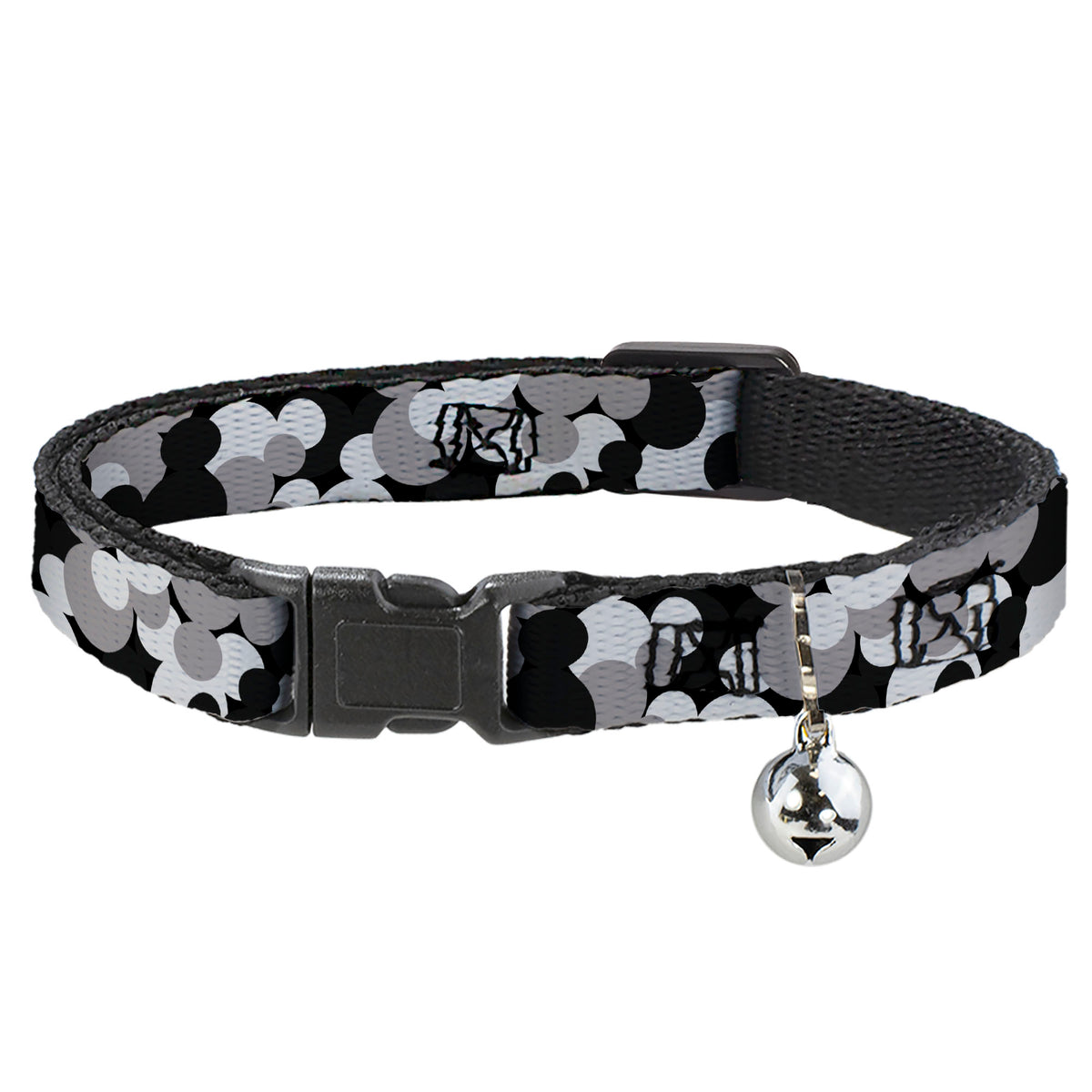 Cat Collar Breakaway - Mickey Mouse Head Stacked Black Grays Cat Collars Breakaway Side Release Disney