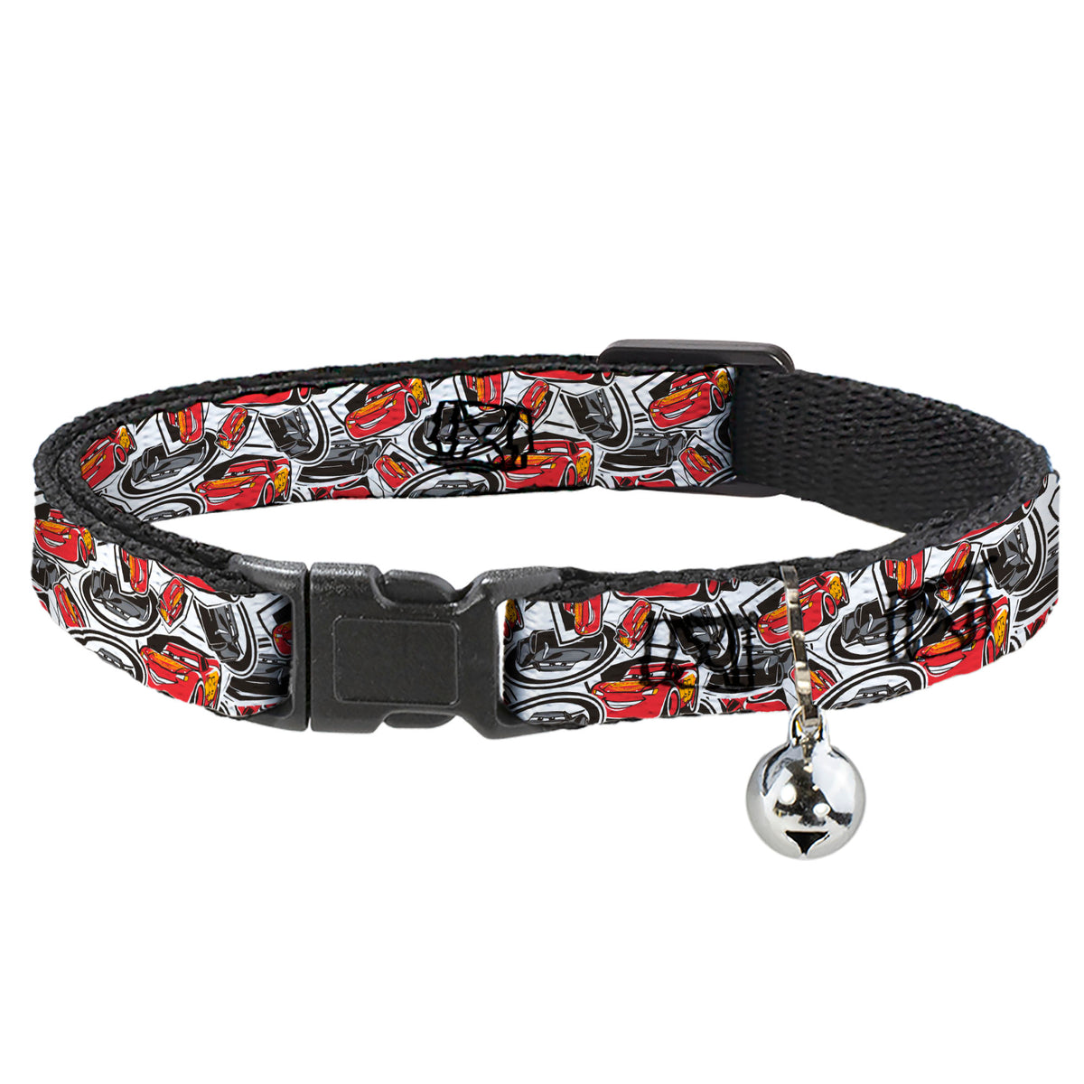 Breakaway Cat Collar with Bell - Cars 3 Lightning McQueen/Storm Jackson Poses Scattered White Cat Collars Breakaway Side Release Disney