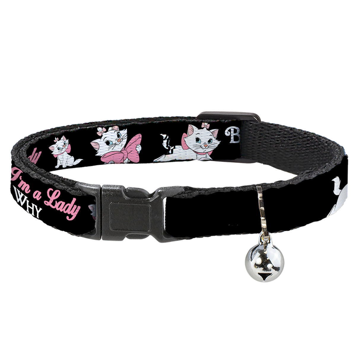 Cat Collar Breakaway - Aristocats Marie 3-Poses BECAUSE I'M A LADY THAT'S WHY Black White Pink Cat Collars Breakaway Side Release Disney