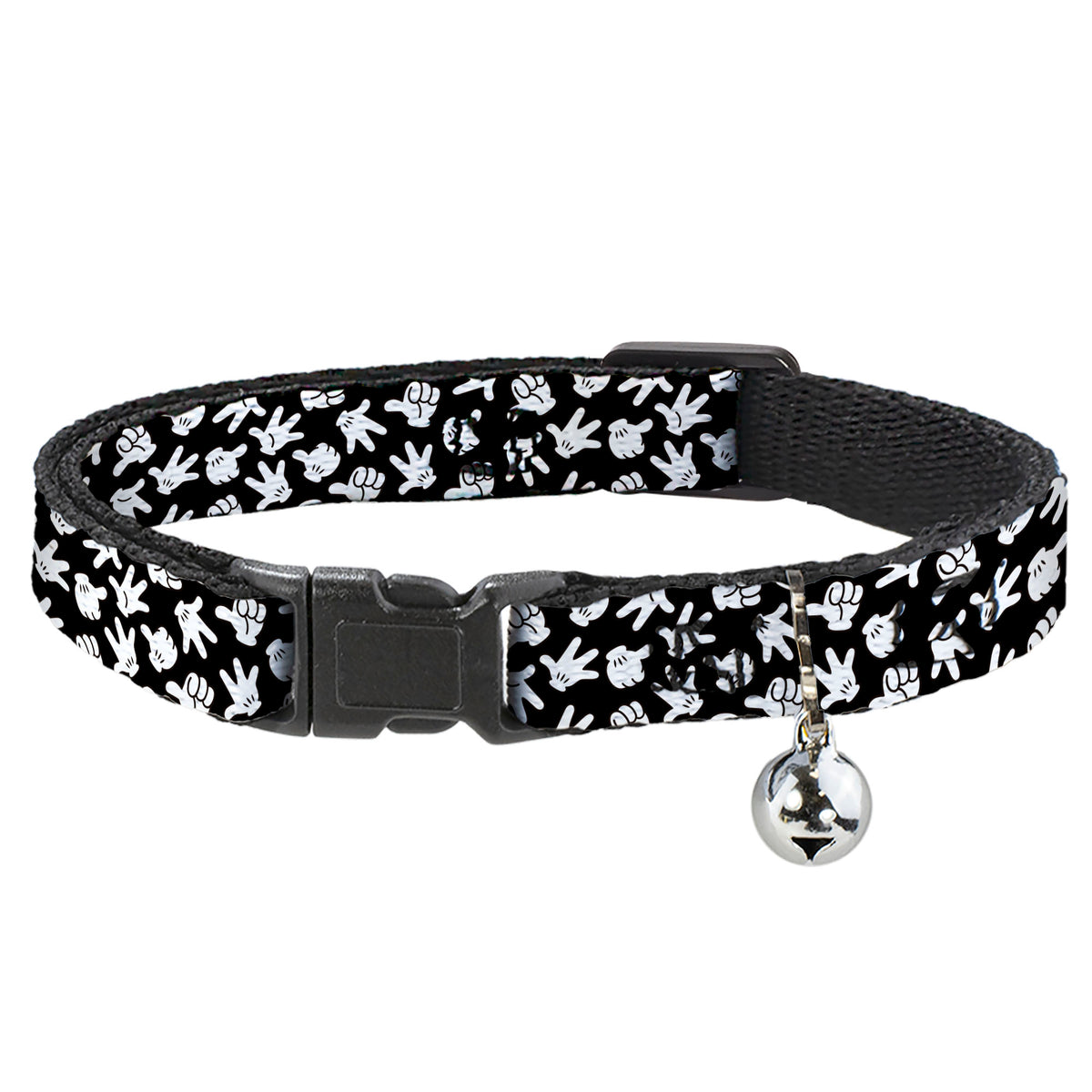 Cat Collar Breakaway - Mickey Mouse Hand Gestures2 Scattered Black White Cat Collars Breakaway Side Release Disney