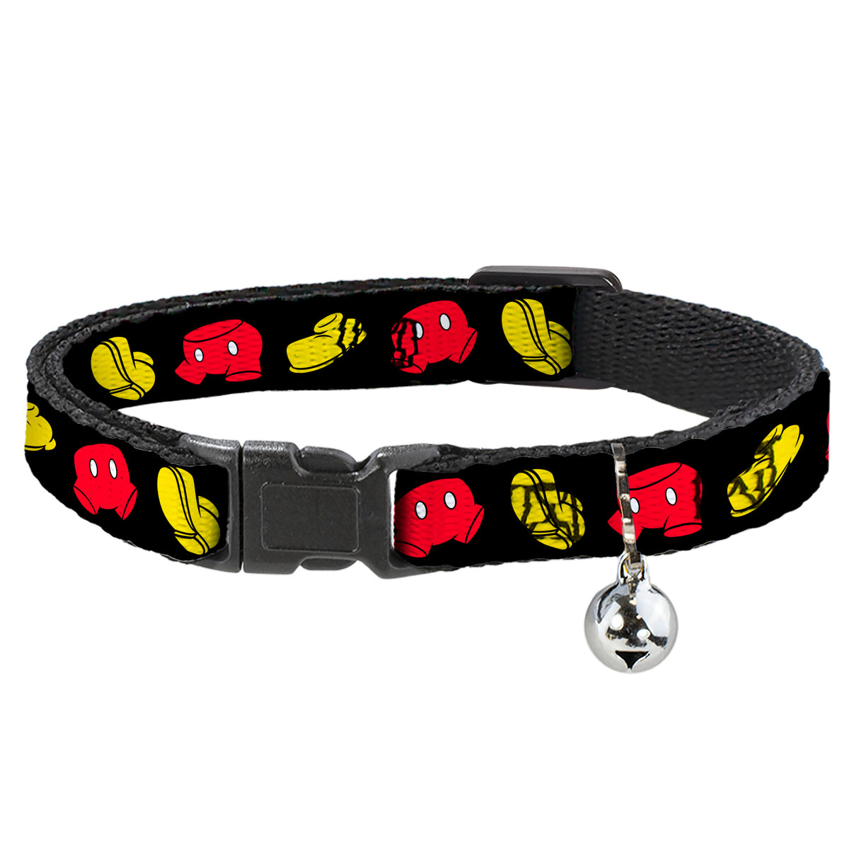 Breakaway Cat Collar with Bell - Mickey Mouse Shorts and Shoes Black/Red/Yellow Cat Collars Breakaway Side Release Disney