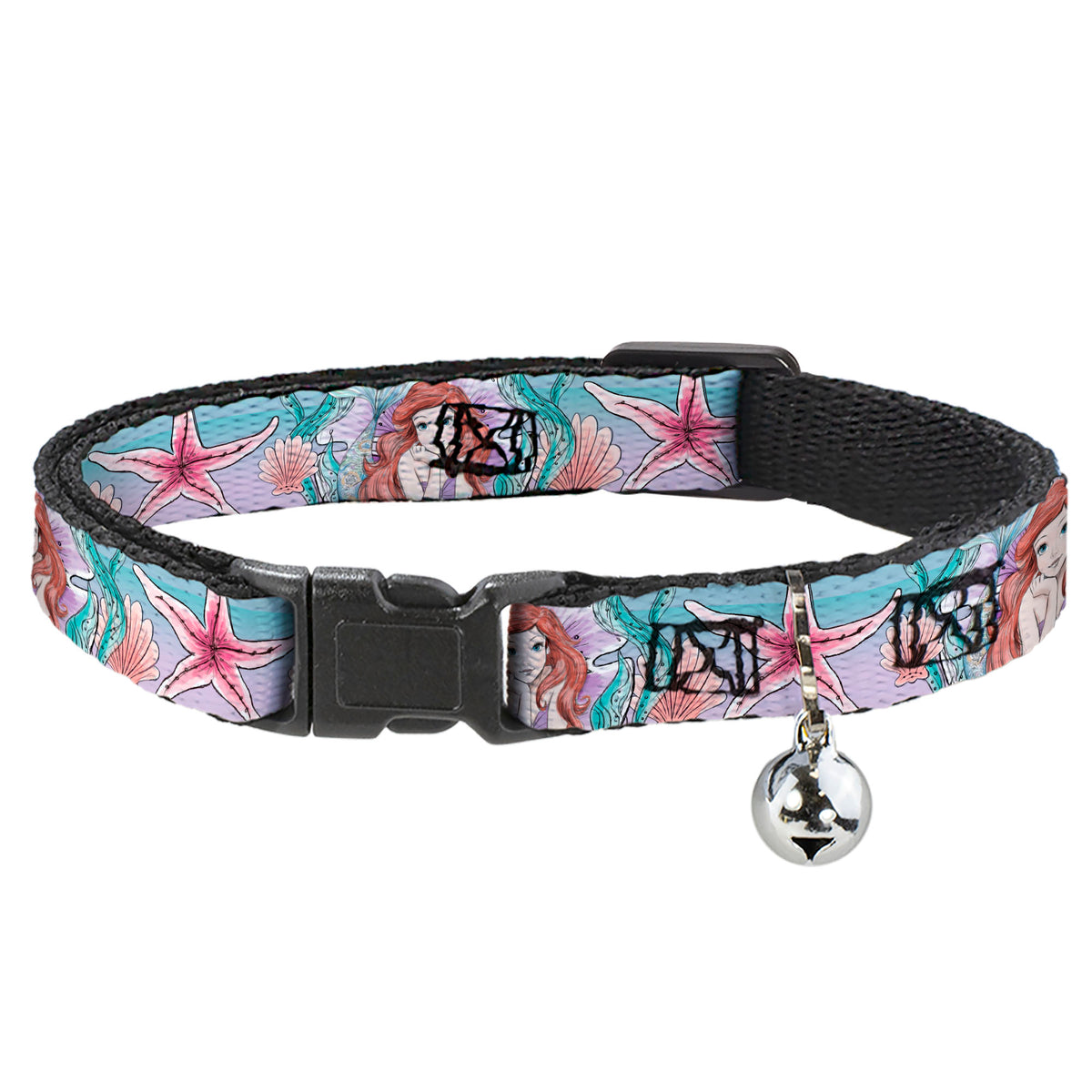Cat Collar Breakaway - The Little Mermaid Ariel Sketch4 Pose Shells Kelp Blues Pinks Cat Collars Breakaway Side Release Disney