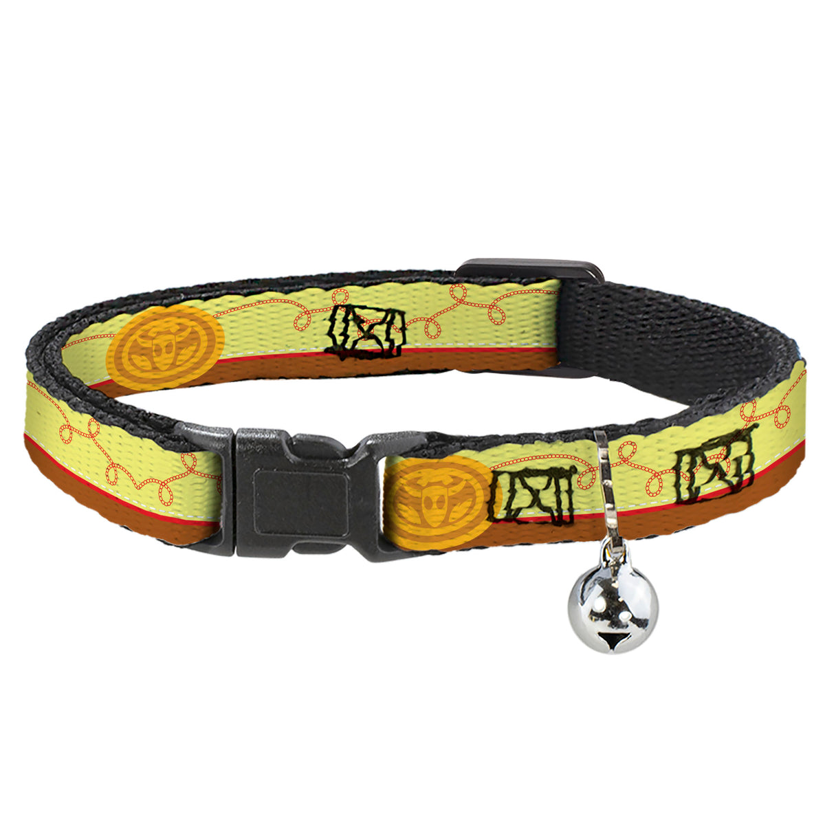 Breakaway Cat Collar with Bell - Toy Story Woody Bounding Cowboy Buckle Stripe Yellow/Red/Brown Cat Collars Breakaway Side Release Disney
