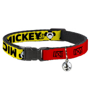 Cat Collar Breakaway - MICKEY Smiling Up Pose Flip Buttons Yellow Black Red Cat Collars Breakaway Side Release Disney