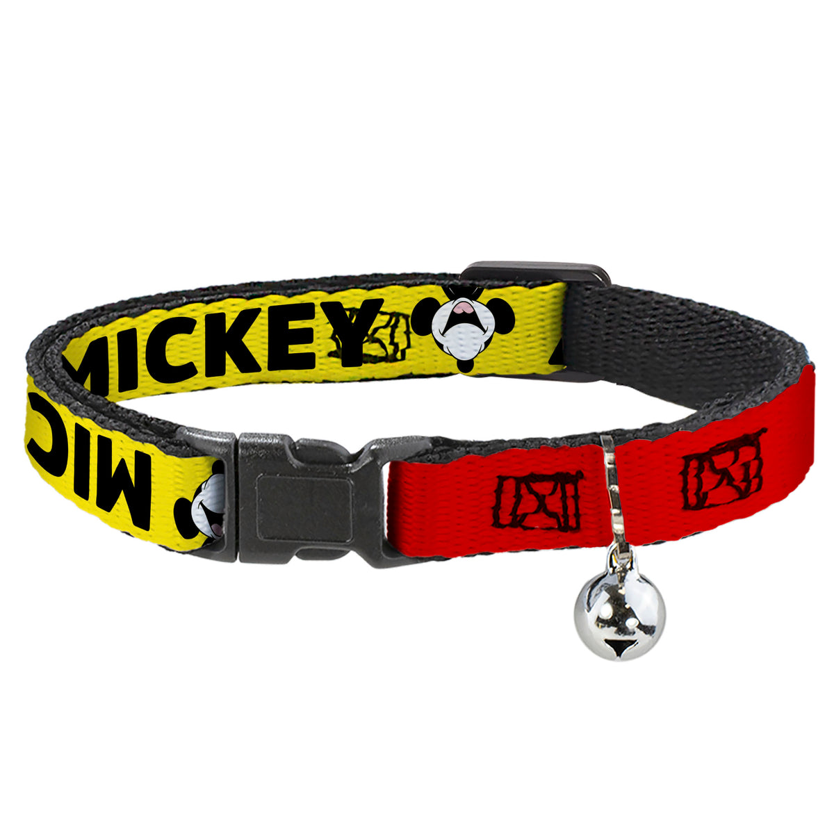 Cat Collar Breakaway - MICKEY Smiling Up Pose Flip Buttons Yellow Black Red Cat Collars Breakaway Side Release Disney