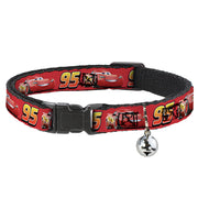 Breakaway Cat Collar with Bell - Cars Lightning McQueen Smiling Pose/95 Reds/White/Orange Cat Collars Breakaway Side Release Disney