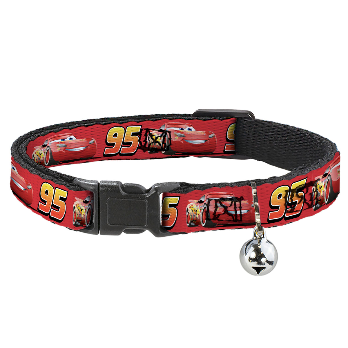 Breakaway Cat Collar with Bell - Cars Lightning McQueen Smiling Pose/95 Reds/White/Orange Cat Collars Breakaway Side Release Disney