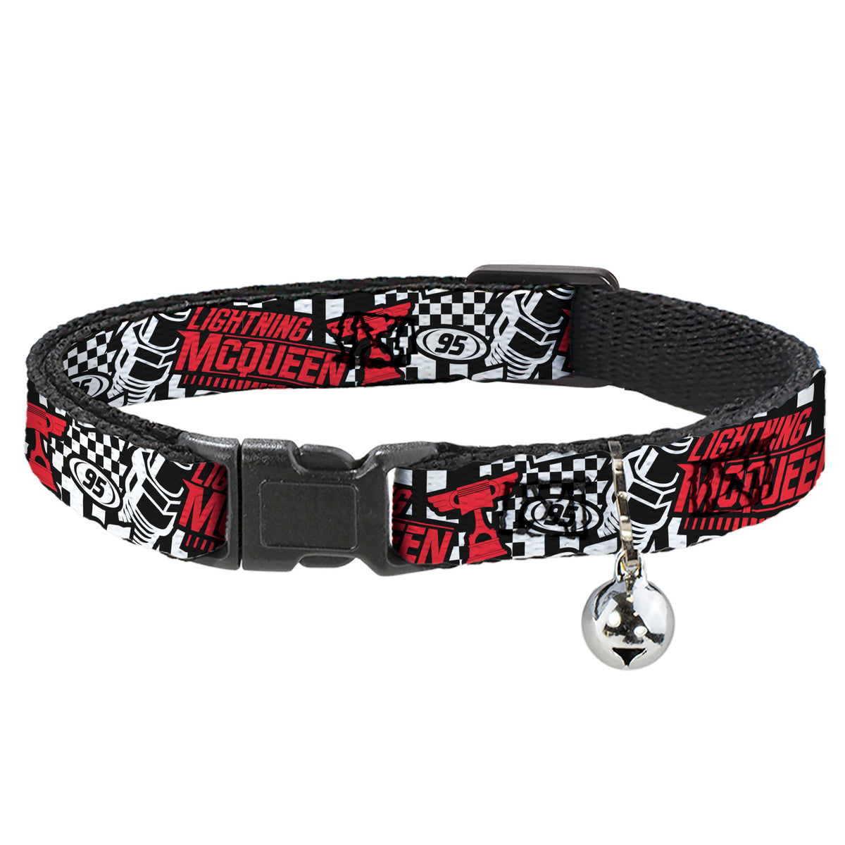 Breakaway Cat Collar with Bell - Cars Lightning McQueen Racing Collage White/Black/Red Cat Collars Breakaway Side Release Disney