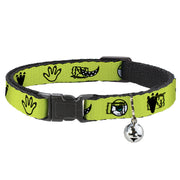 Cat Collar Breakaway - Monsters Inc. Mike 4-Icons Greens Black White Cat Collars Breakaway Side Release Disney