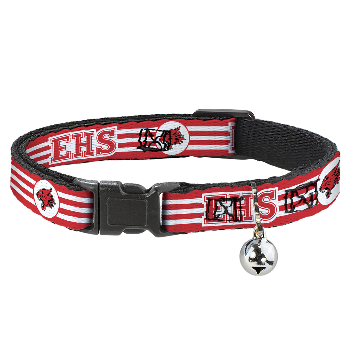 Cat Collar Breakaway - High School Musical East High School EHS Wildcats Logo Stripe White Red Cat Collars Breakaway Side Release Disney