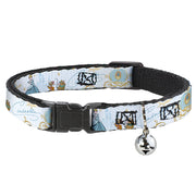 Cat Collar Breakaway with Bell - Cinderella Pumpkin Coach and Mice Pose with Script White Blues - NARROW Fits 8.5-12" Cat Collars Breakaway Side Release Disney