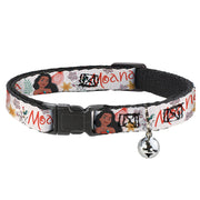Cat Collar Breakaway with Bell - Moana with Pua and Hei Hei Sail Pose with Script and Flowers Beige Orange - NARROW Fits 8.5-12" Cat Collars Breakaway Side Release Disney