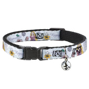 Cat Collar Breakaway with Bell - Rapunzel Castle and Pascual Pose with Script and Flowers White Purples Cat Collars Breakaway Side Release Disney