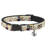 Cat Collar Breakaway with Bell - Snow White and the Seven Dwarfs with Script and Flowers Yellows - NARROW Fits 8.5-12" Cat Collars Breakaway Side Release Disney