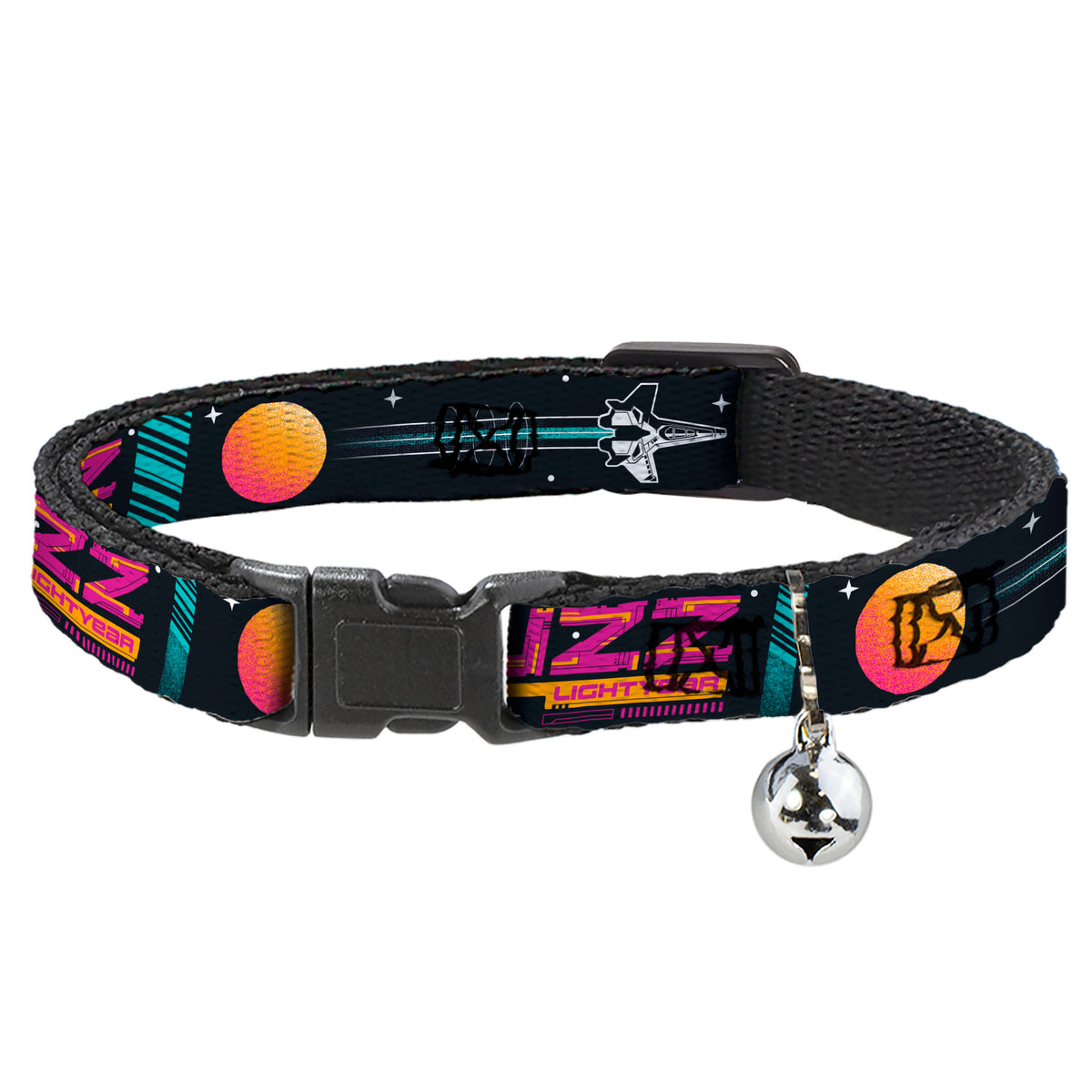 Cat Collar Breakaway with Bell - BUZZ LIGHTYEAR Hyper Speed Spaceship Black Multi Color Cat Collars Breakaway Side Release Disney