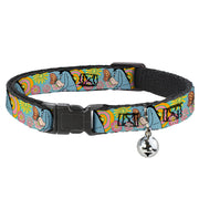 Cat Collar Breakaway with Bell - Winnie the Pooh Eeyore Butterfly Pose Floral Collage Blue Pinks Yellows Cat Collars Breakaway Side Release Disney