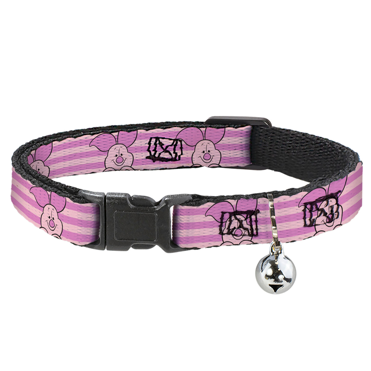 Cat Collar Breakaway with Bell - Winnie the Pooh Piglet Expression Close-Up Stripe Pinks Cat Collars Breakaway Side Release Disney